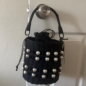 kate spade x Target NWT! Pearl Embellished Wicker Basket Bucket Bag
